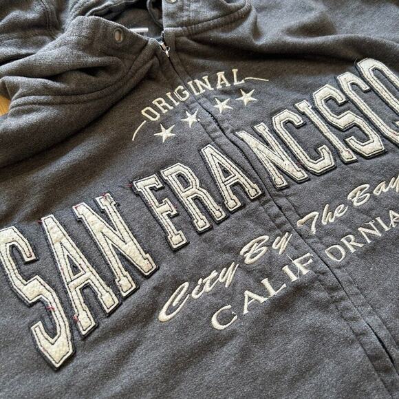San FranciscoTourist Hoodie Sweatshirt  Mens Size L Gray Embroidered Full Zip - Picture 5 of 8